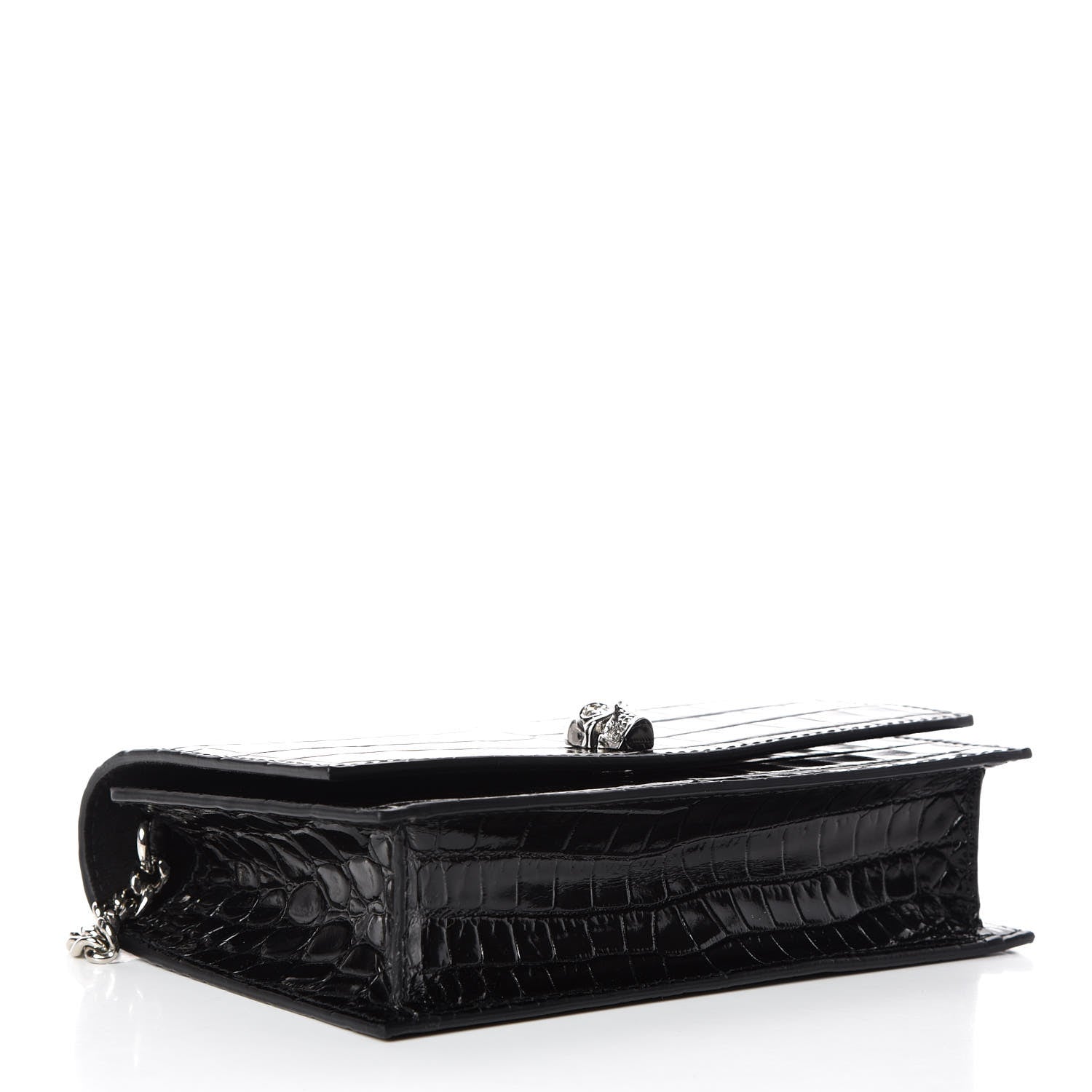 Alexander McQueen Calfskin Crocodile Embossed Skull Mini Crossbody Bag Black 4 of 8