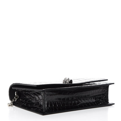 Alexander McQueen Calfskin Crocodile Embossed Skull Mini Crossbody Bag Black 4 of 8