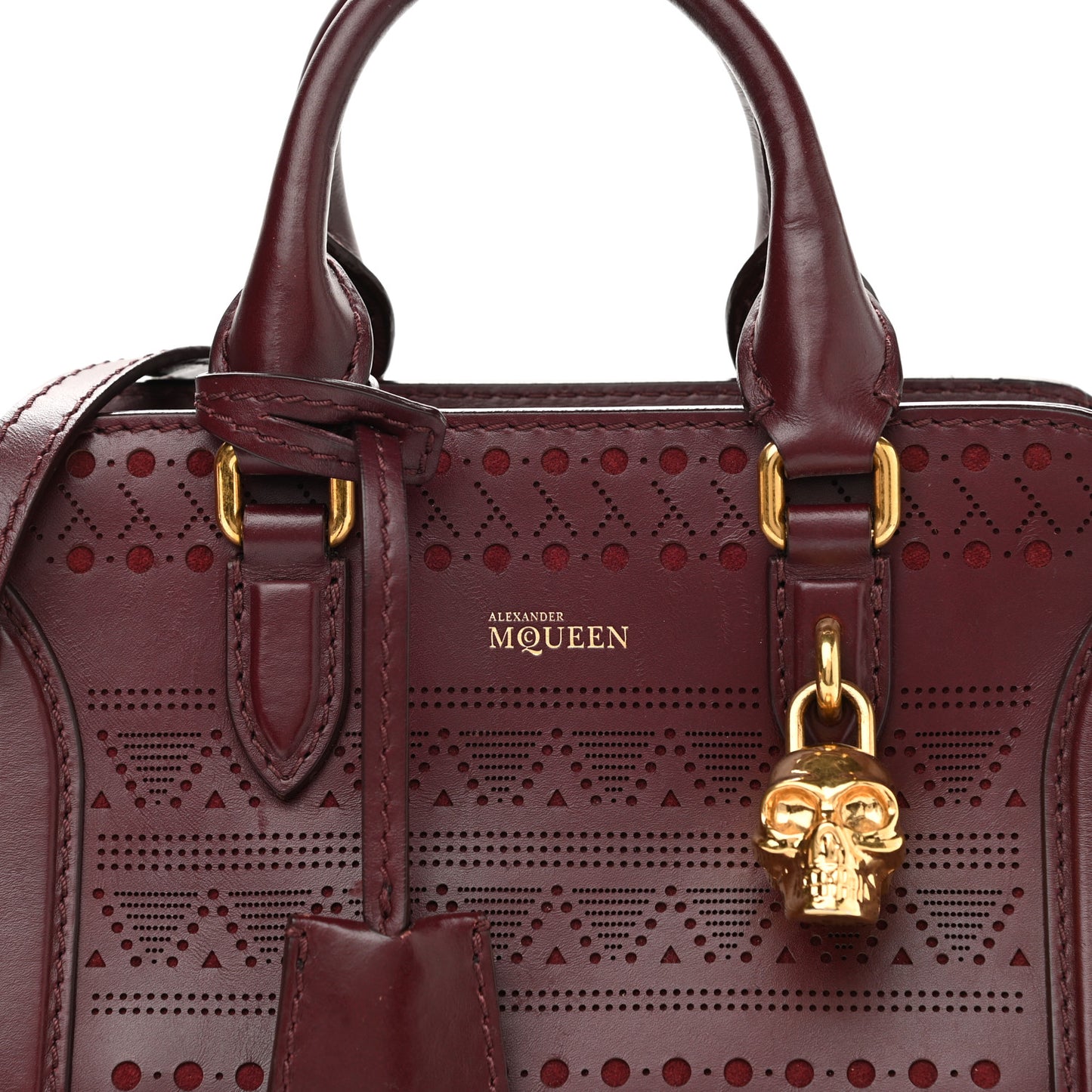 Studded Mini Padlock Zip Around Tote Bordeaux