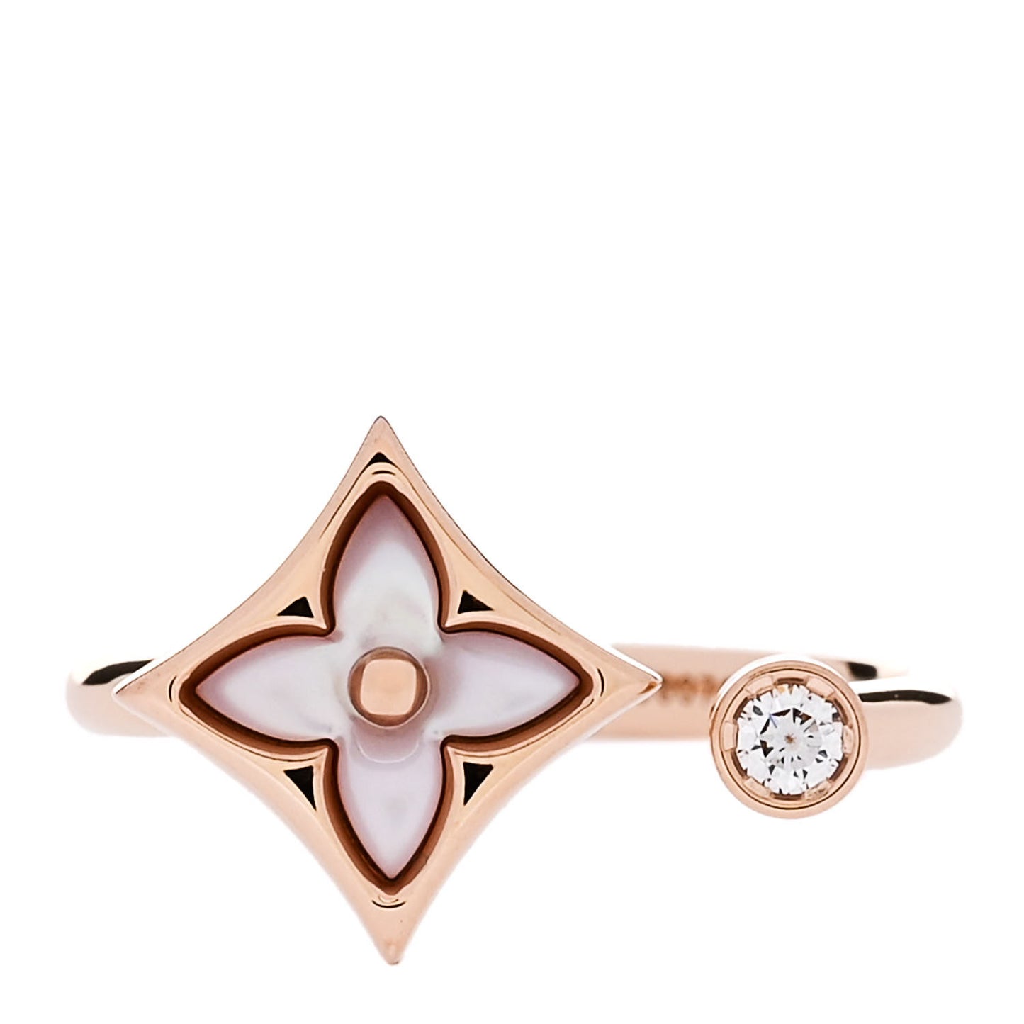 18K Pink Gold Diamond Mother of Pearl Mini Color Blossom Star Ring 50 5.25