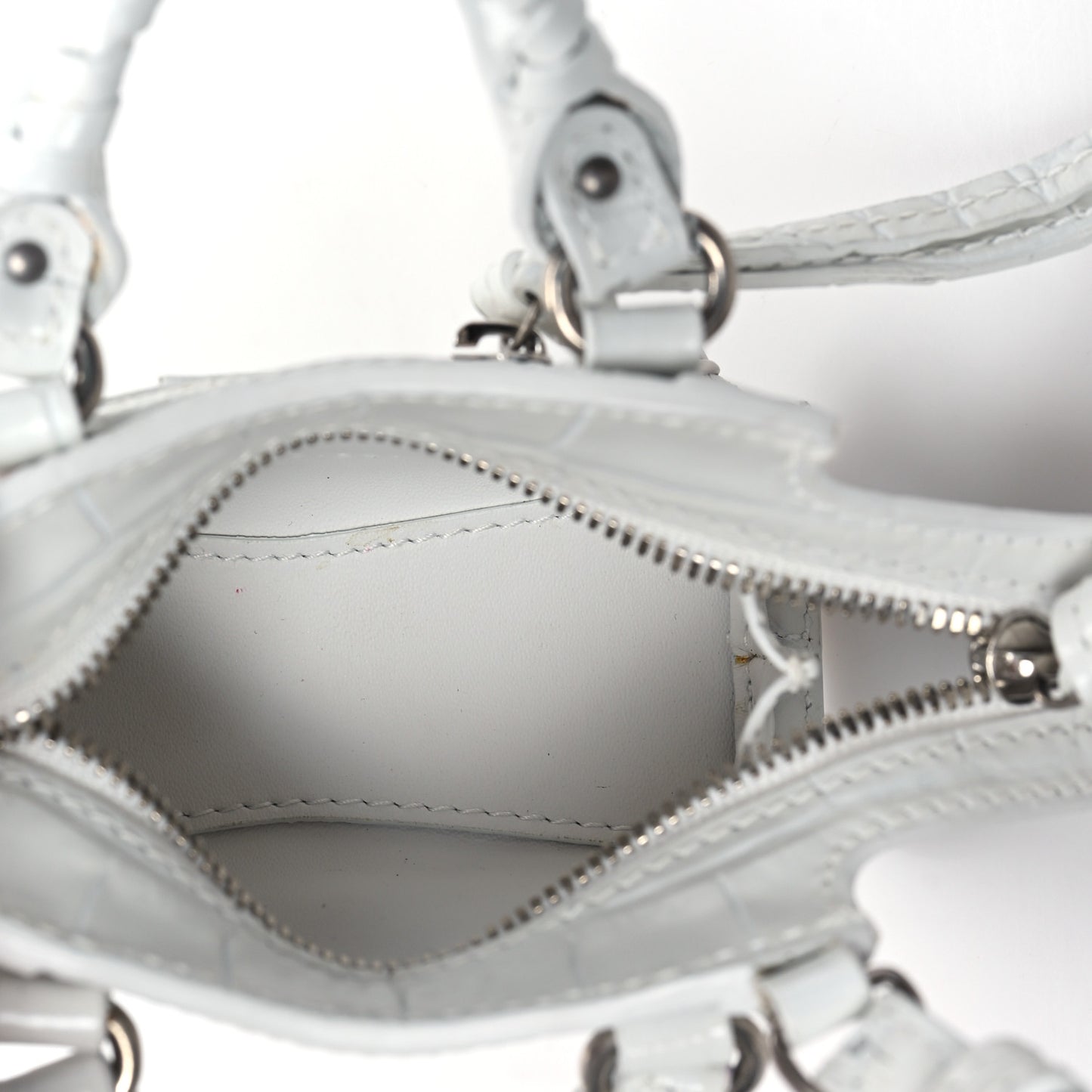 Extra Supple Calfskin Crocodile Embossed Neo Classic Silver Hardware Super Nano City Crossbody White