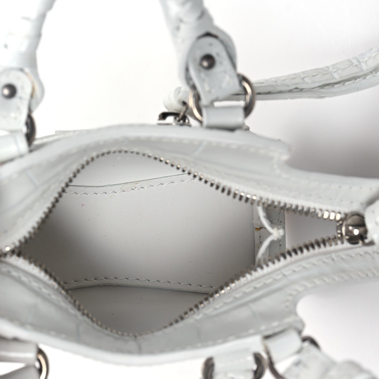 Balenciaga Extra Supple Calfskin Crocodile Embossed Neo Classic Silver Hardware Super Nano City Crossbody White 5 of 14
