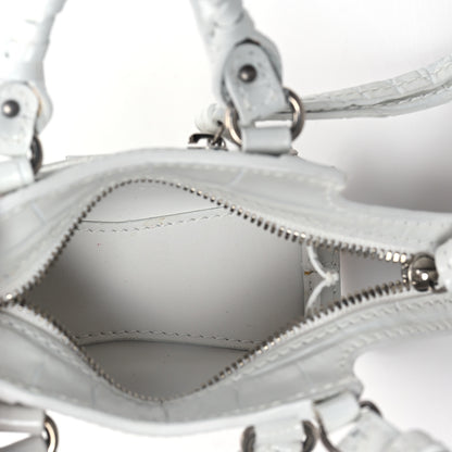Balenciaga Extra Supple Calfskin Crocodile Embossed Neo Classic Silver Hardware Super Nano City Crossbody White 5 of 14