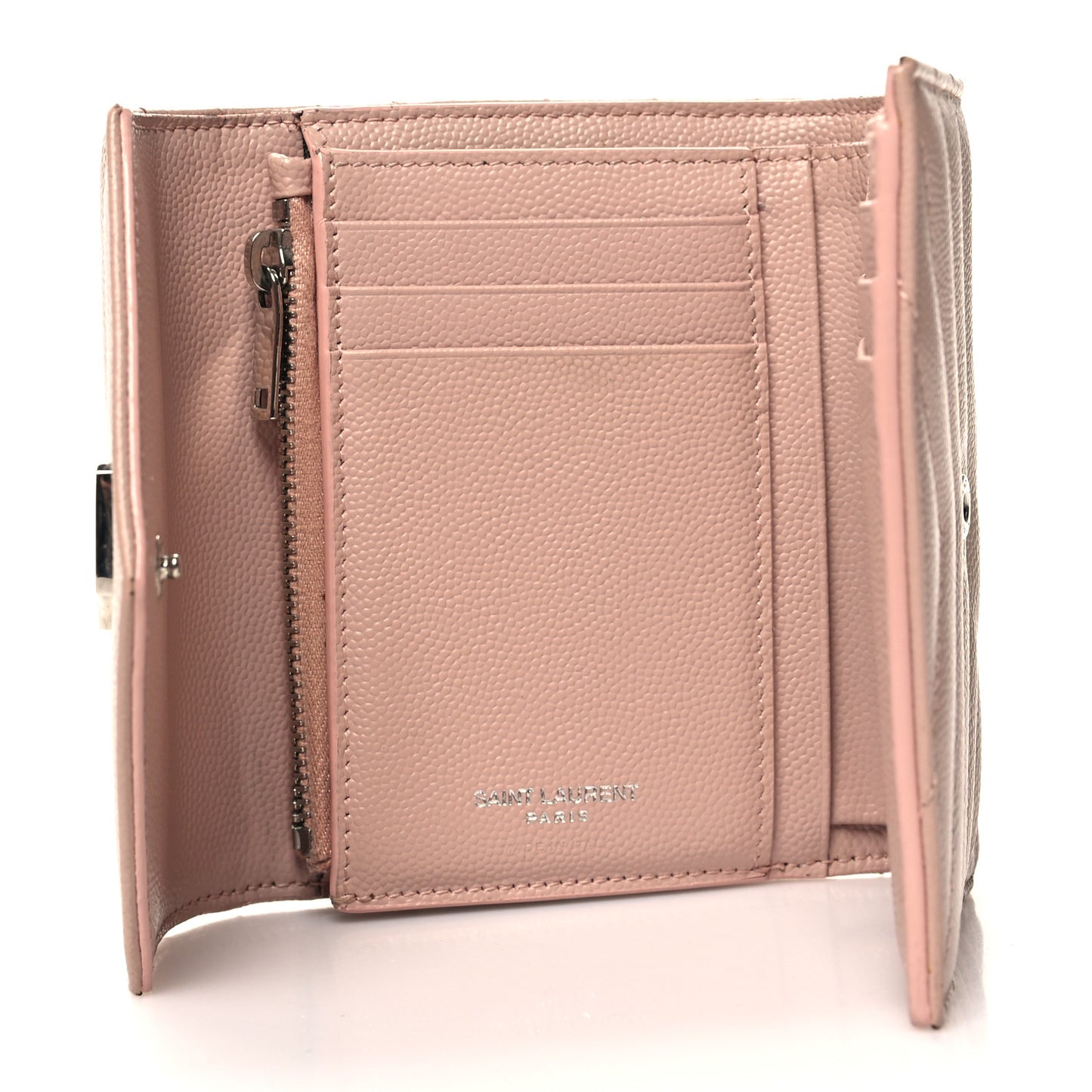 Grain De Poudre Matelasse Chevron Monogram Compact Tri Fold Wallet Pale Pink