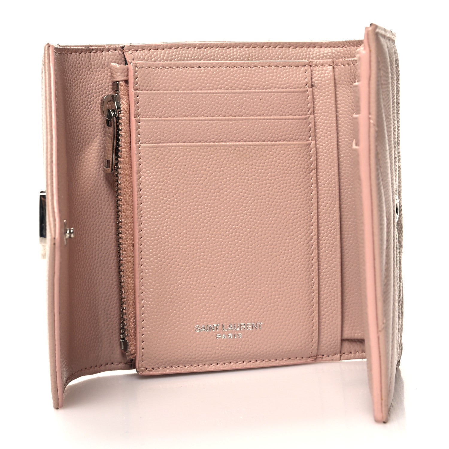 Saint Laurent Grain De Poudre Matelasse Chevron Monogram Compact Tri Fold Wallet Pale Pink 5 of 9