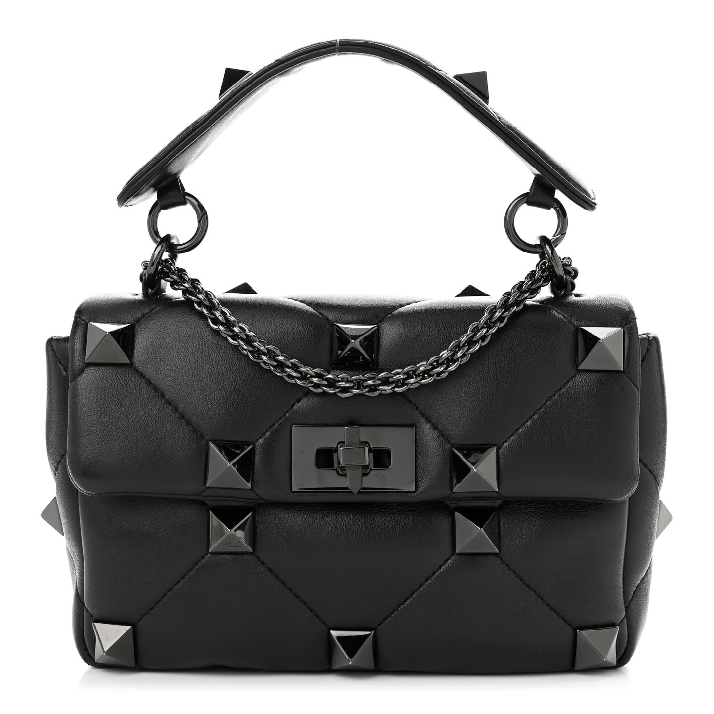 Nappa Monochrome Small Roman Stud Shoulder Bag Black