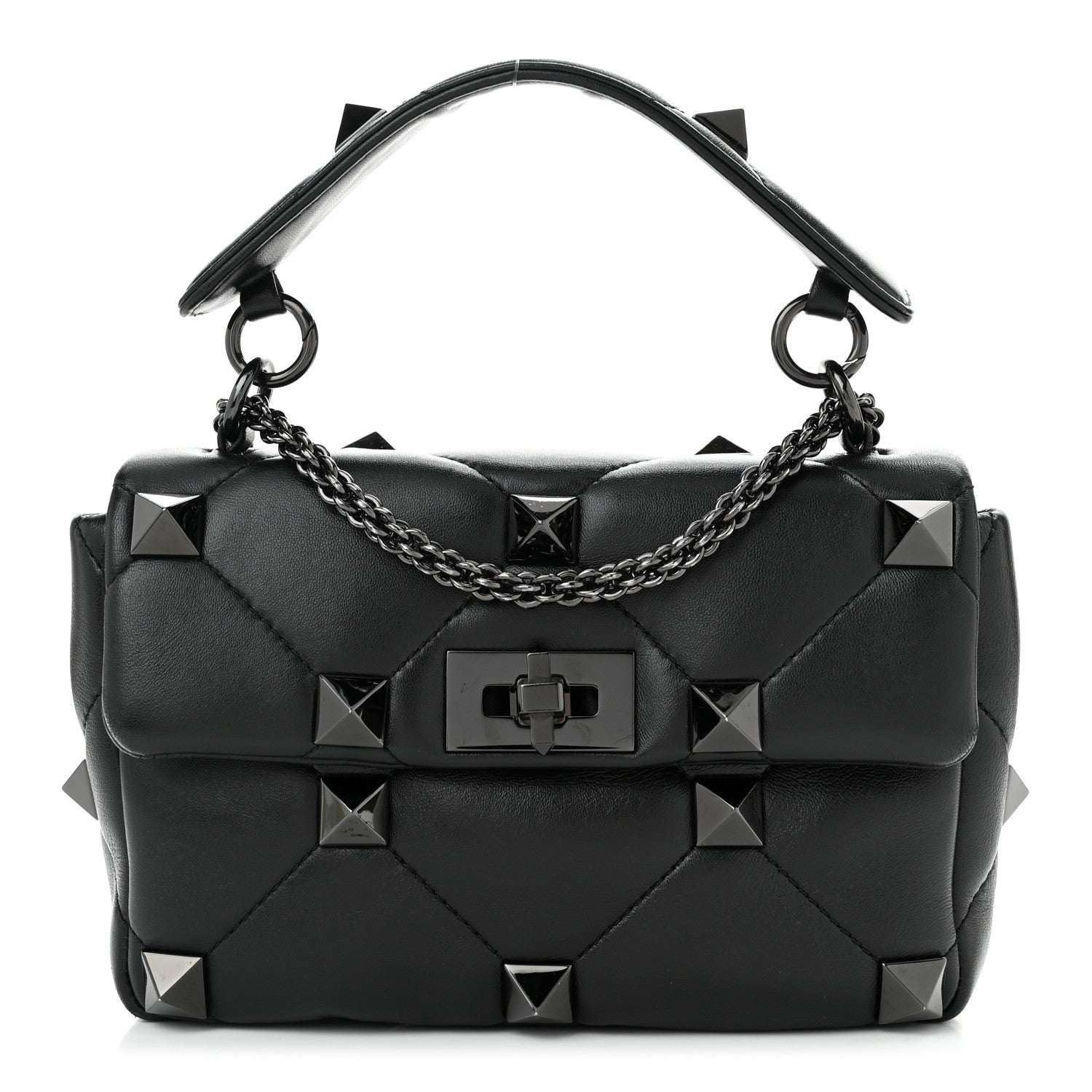 Valentino Garavani Nappa Monochrome Small Roman Stud Shoulder Bag Black 1 of 9