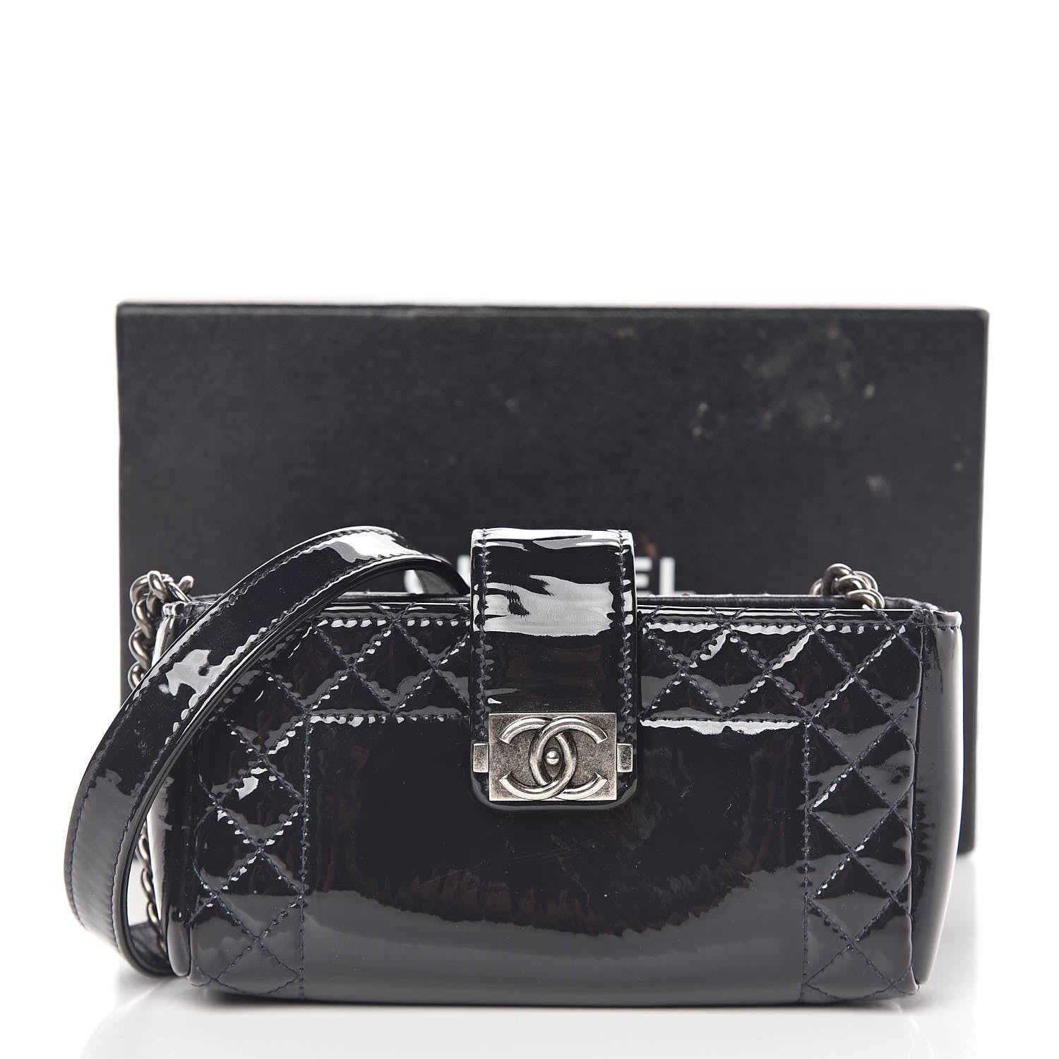 Chanel Patent Mini Boy Reverso Phone Holder Crossbody Navy 15 of 15