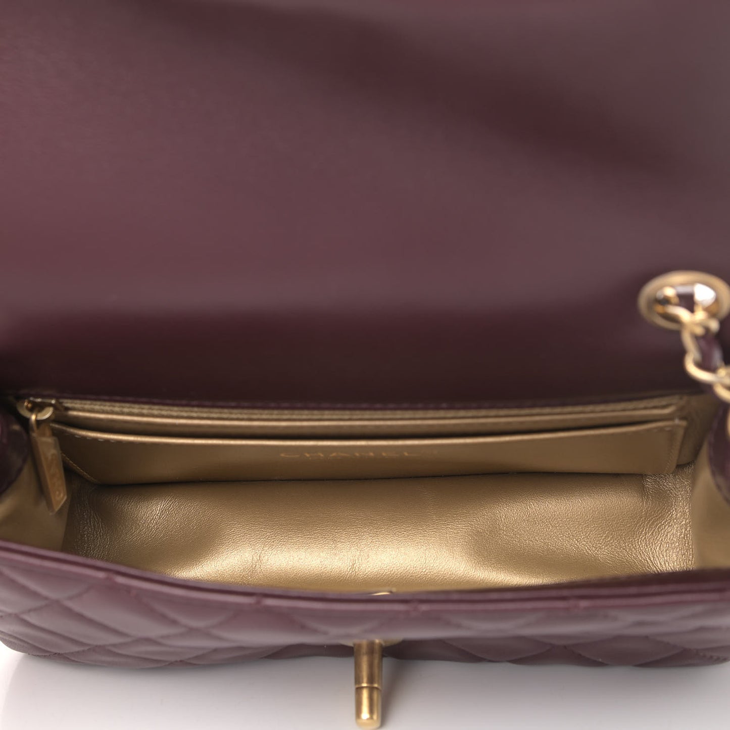 Lambskin Quilted Mini Rectangular Pearl Crush Flap Burgundy