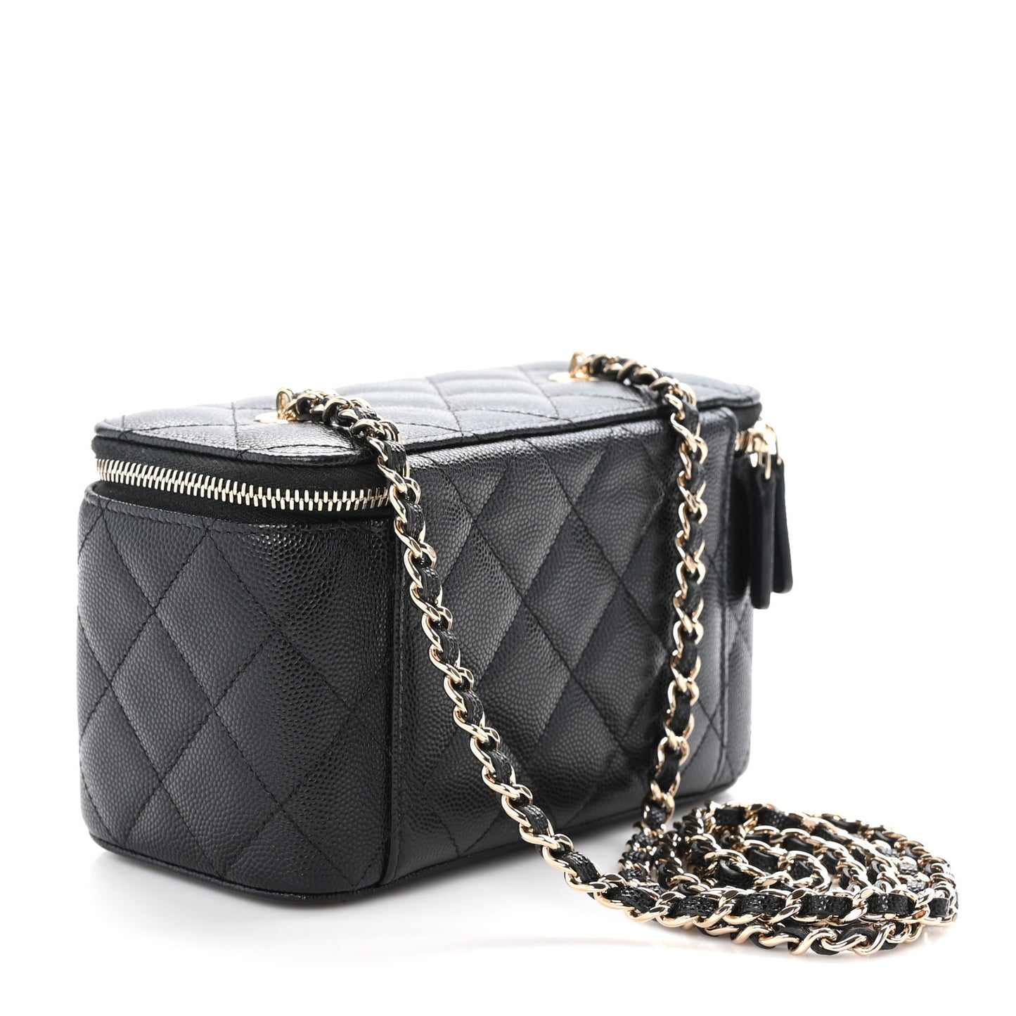 Caviar Quilted Small Vanity Case With Chain Black