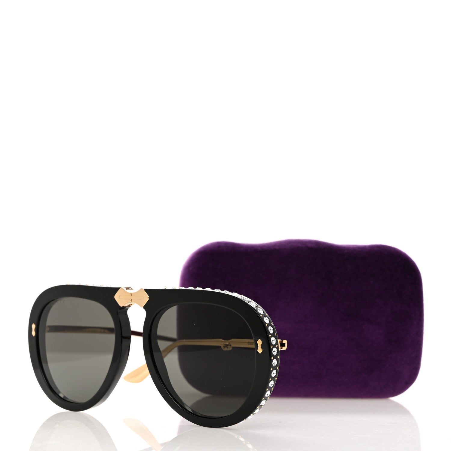 Gucci Acetate Crystal Foldable Aviator Sunglasses GG0307S Black 9 of 9