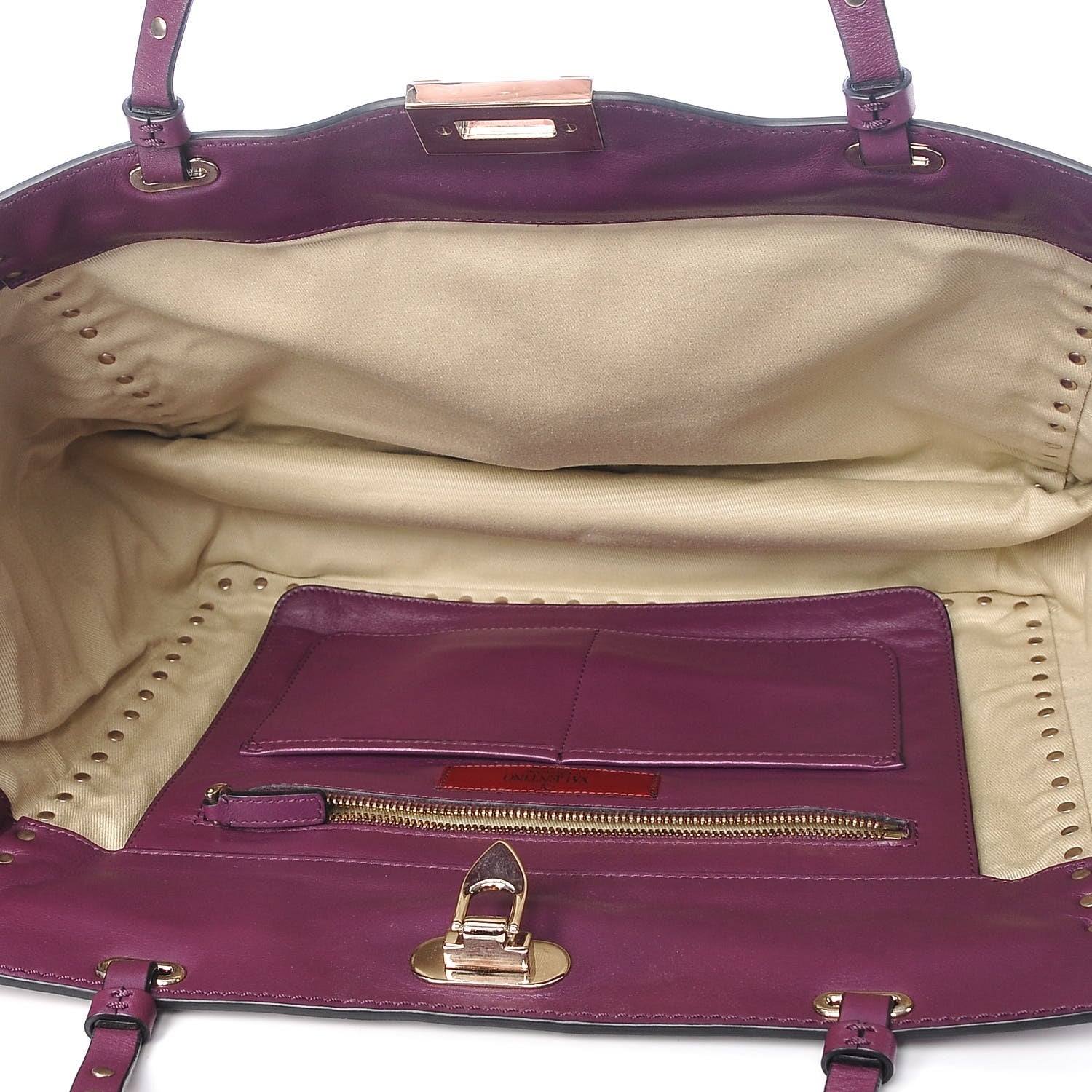 Valentino Garavani Vitello Medium Rockstud Tote Grape 6 of 9