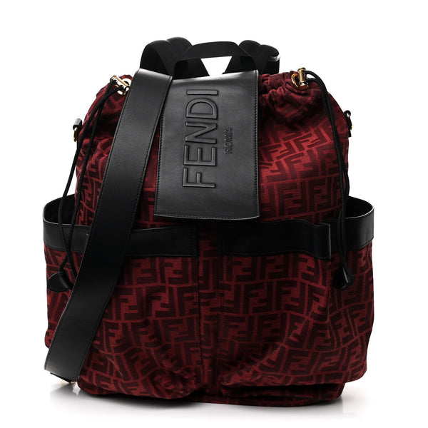 FENDI FFロゴキーケース ダークブラウン/レッド Fendi Recycled Fabric Jacquard Vitello Grace FF 1974 Large Fendi
