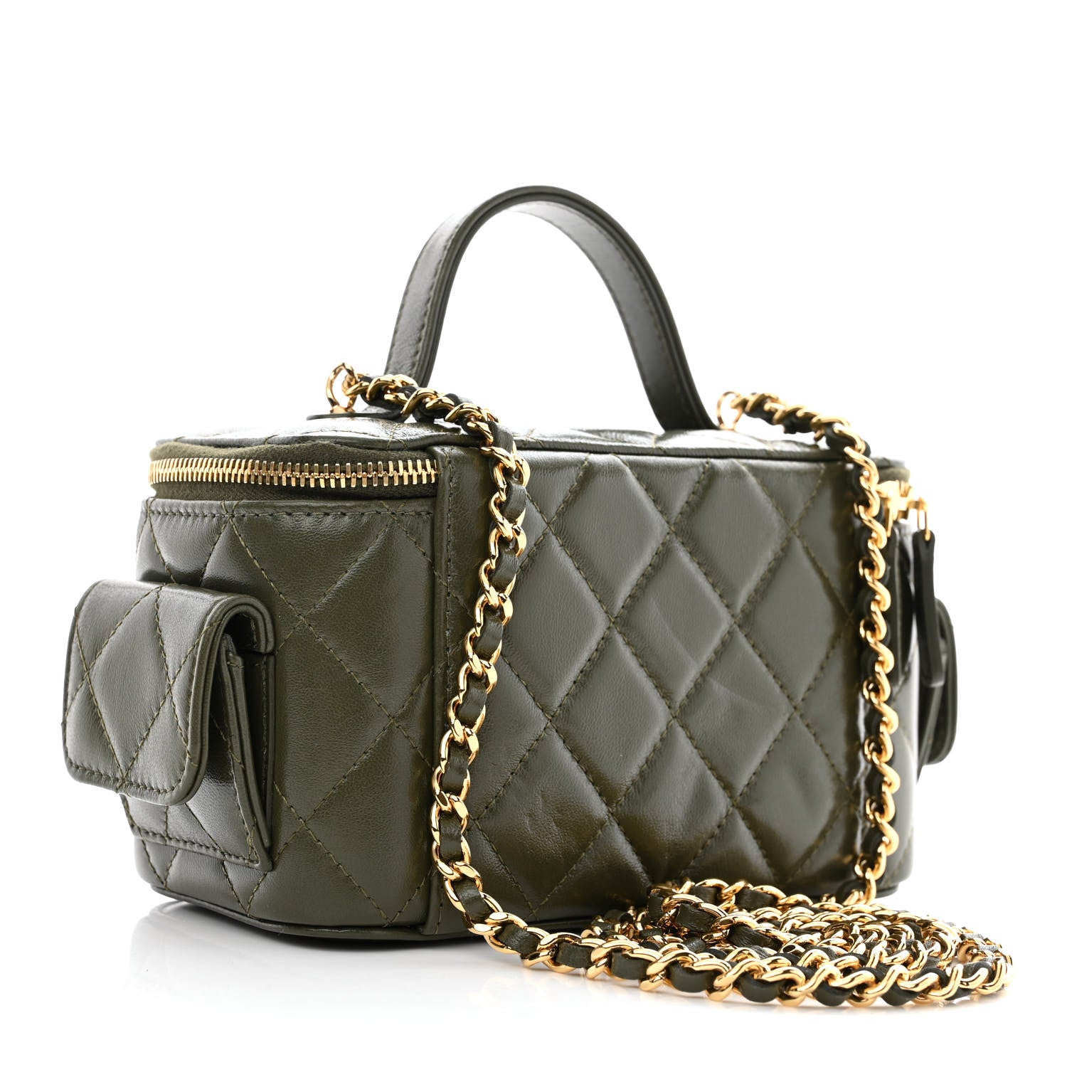 Chanel Lambskin Quilted Polly Pocket East West Top Vanity With Chain Khaki 3 of 11