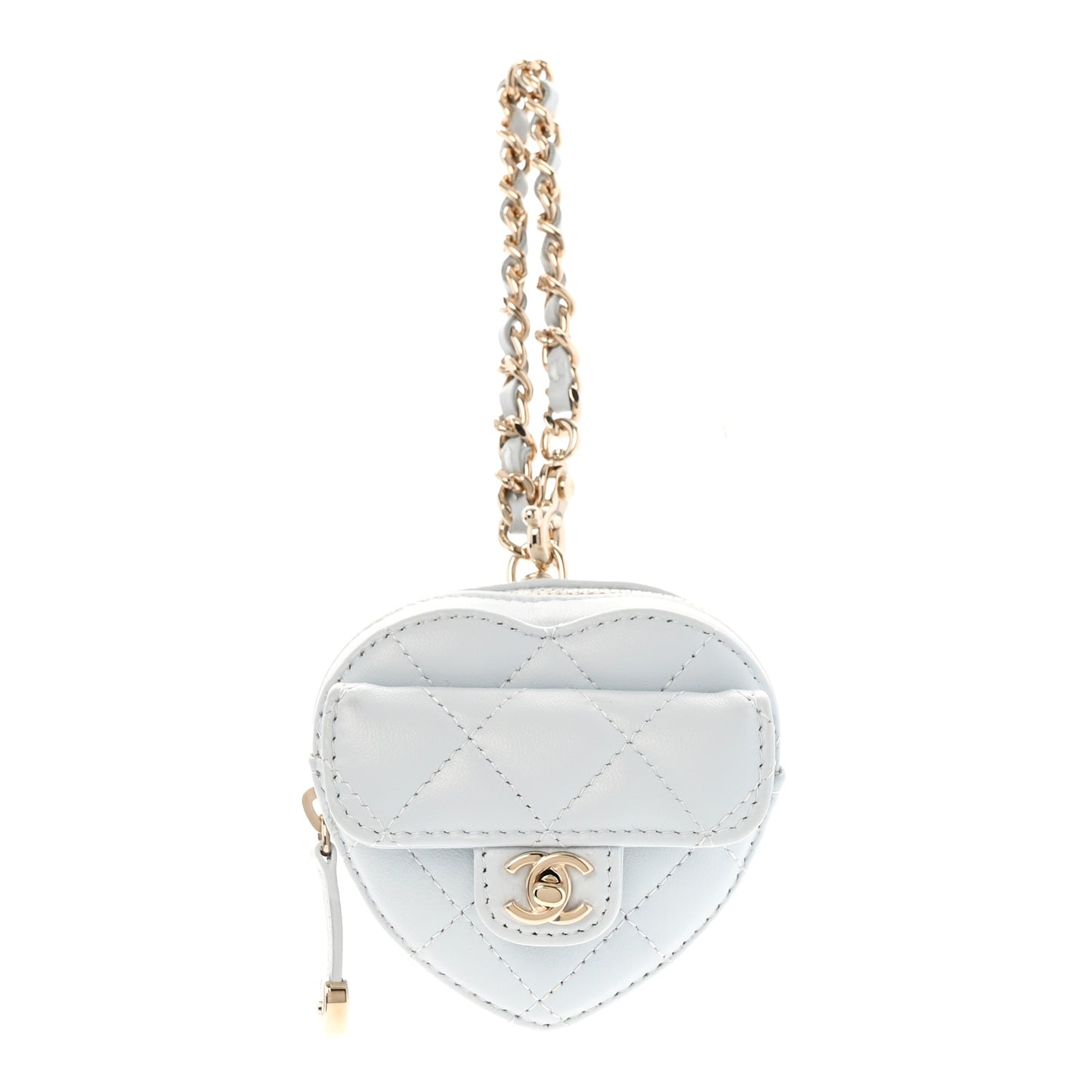 Lambskin Quilted CC Mini In Love Heart Bag Charm Light Blue