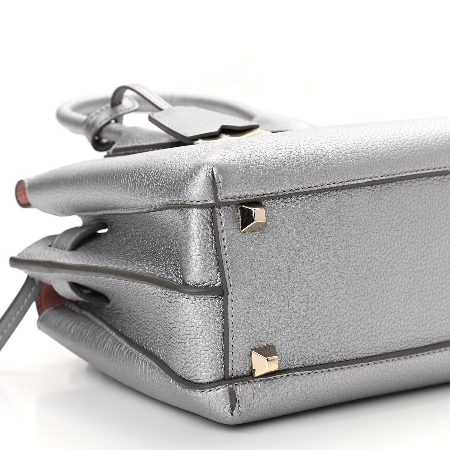 Metallic Grained Calfskin Mini Milla Tote Spike Silver
