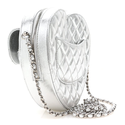 Chanel Metallic Lambskin Quilted Large CC In Love Heart Bag Silver 3 of 11