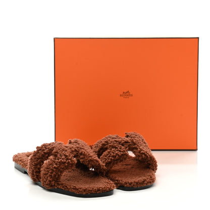 Hermes Woolskin Oran Sandals 40 Cognac 8 of 8