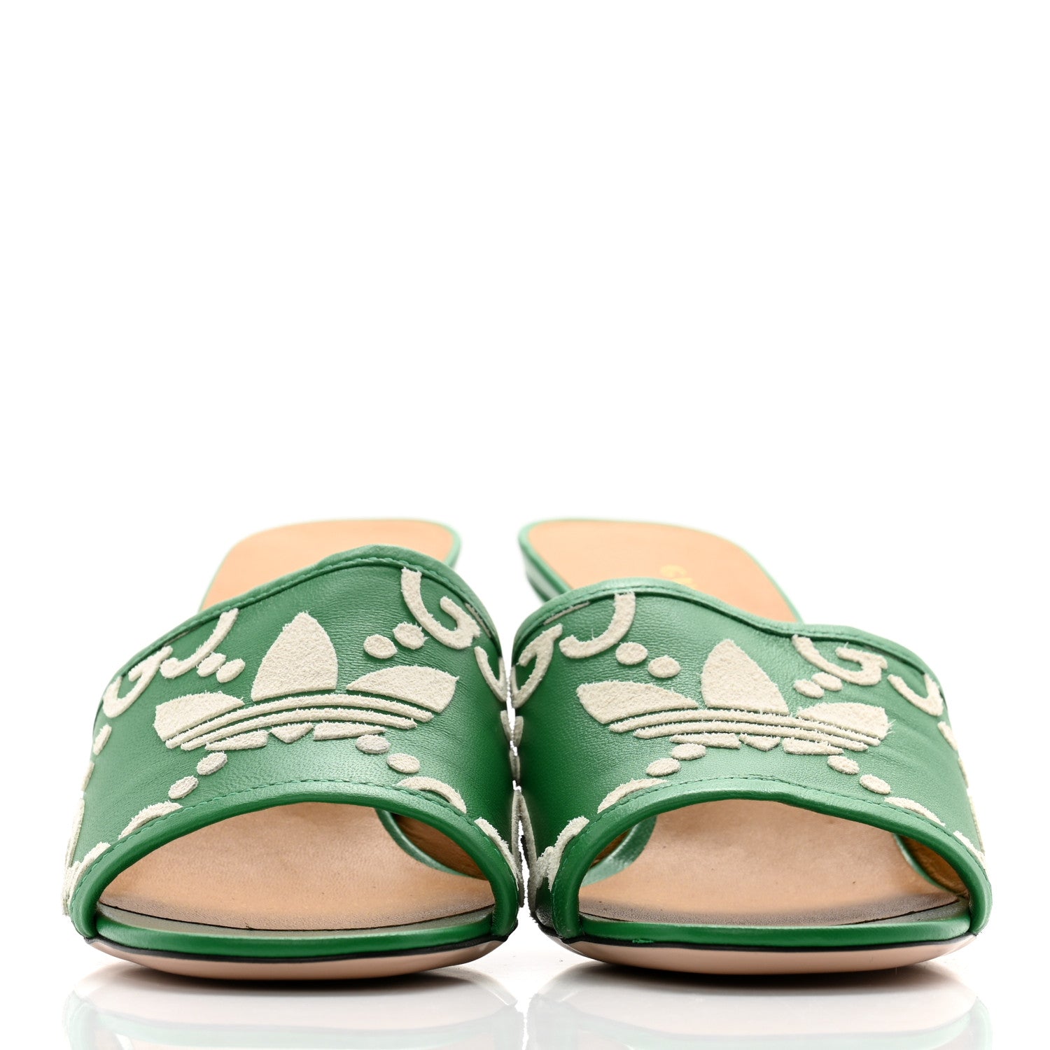 Gucci X ADIDAS Nappa Charlotte Suede Monogram Jumbo GG Trefoil 75mm Slide Sandals 36 New Shamarock Ivoire 2 of 10