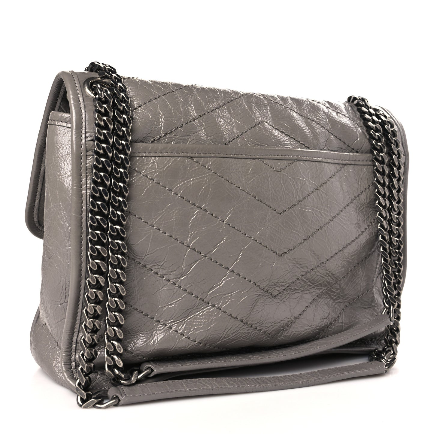 Crinkled Calfskin Matelasse Monogram Medium Niki Chain Satchel Fog