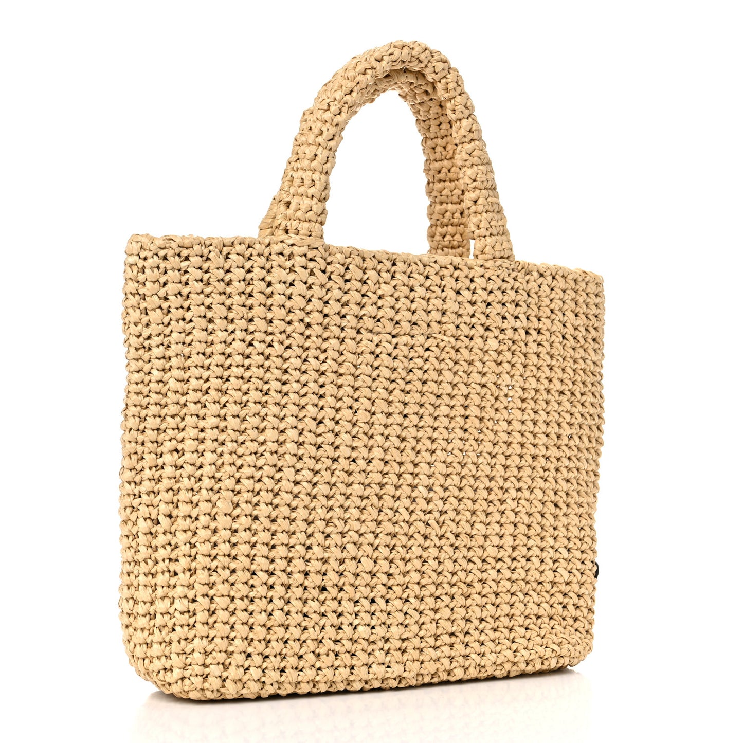 Yarn Raffia Effect Crochet Embroidered Small Logo Tote Naturale