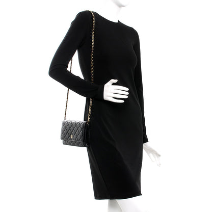 Chanel Lambskin Quilted Wallet On Chain WOC Black 2 of 9
