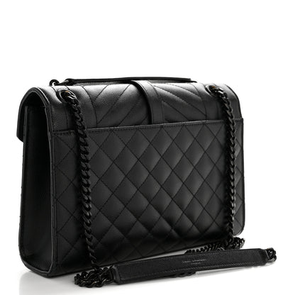 Saint Laurent Grain De Poudre Textured Mixed Matelasse Triquilt Medium Monogram Monochrome Satchel Black 3 of 13