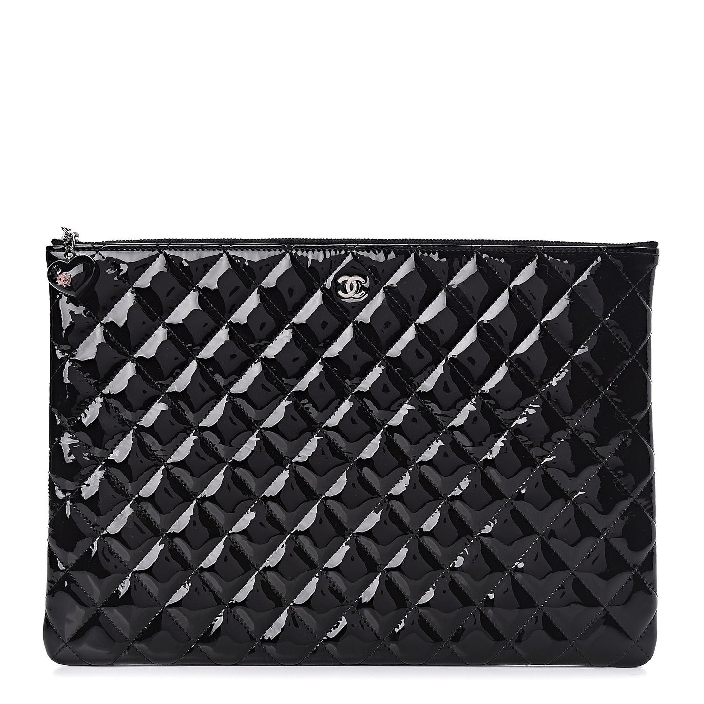 Patent Calfskin Quilted Valentine Hearts Large Cosmetic Case Black