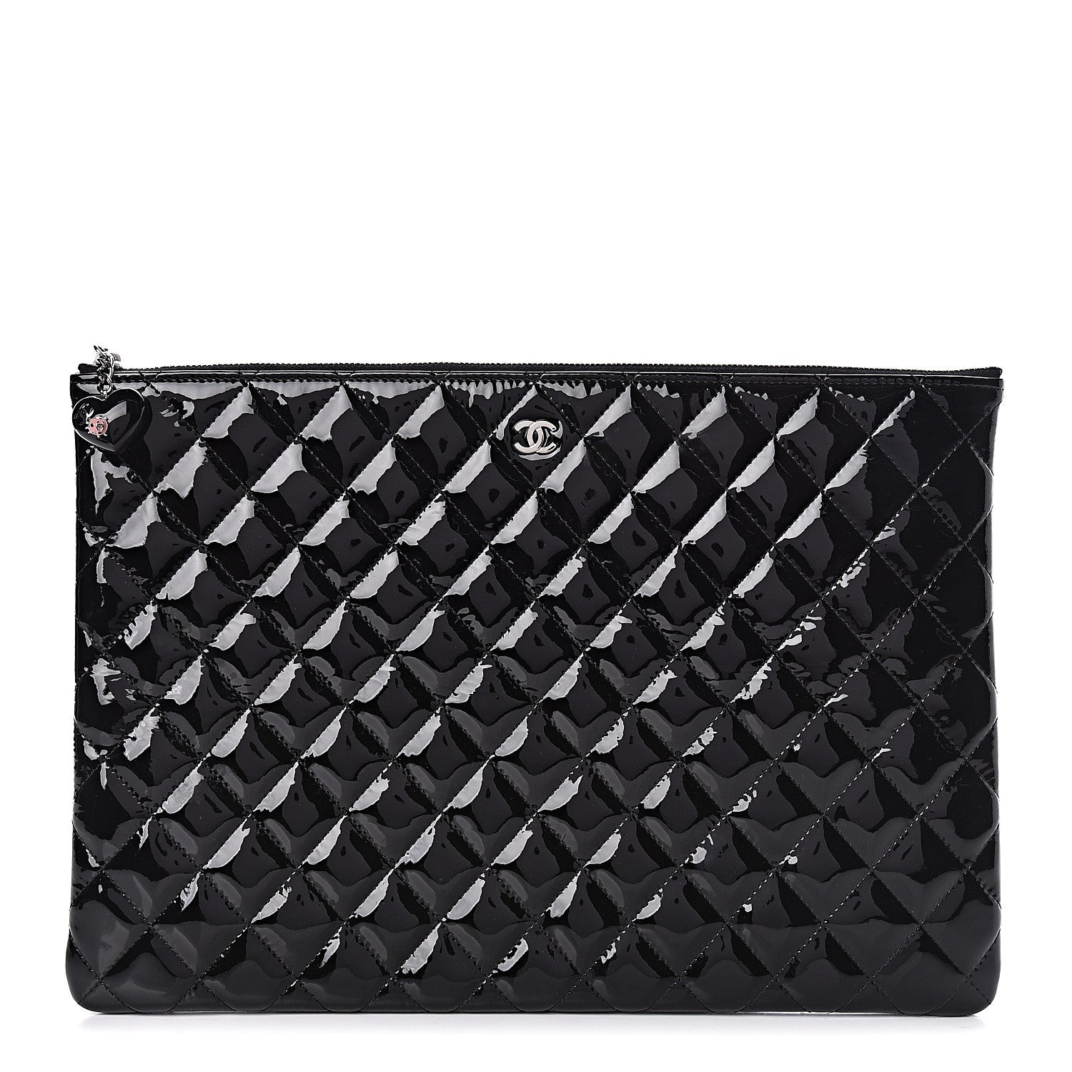 Chanel Patent Calfskin Quilted Valentine Hearts Large Cosmetic Case Black 1 of 7