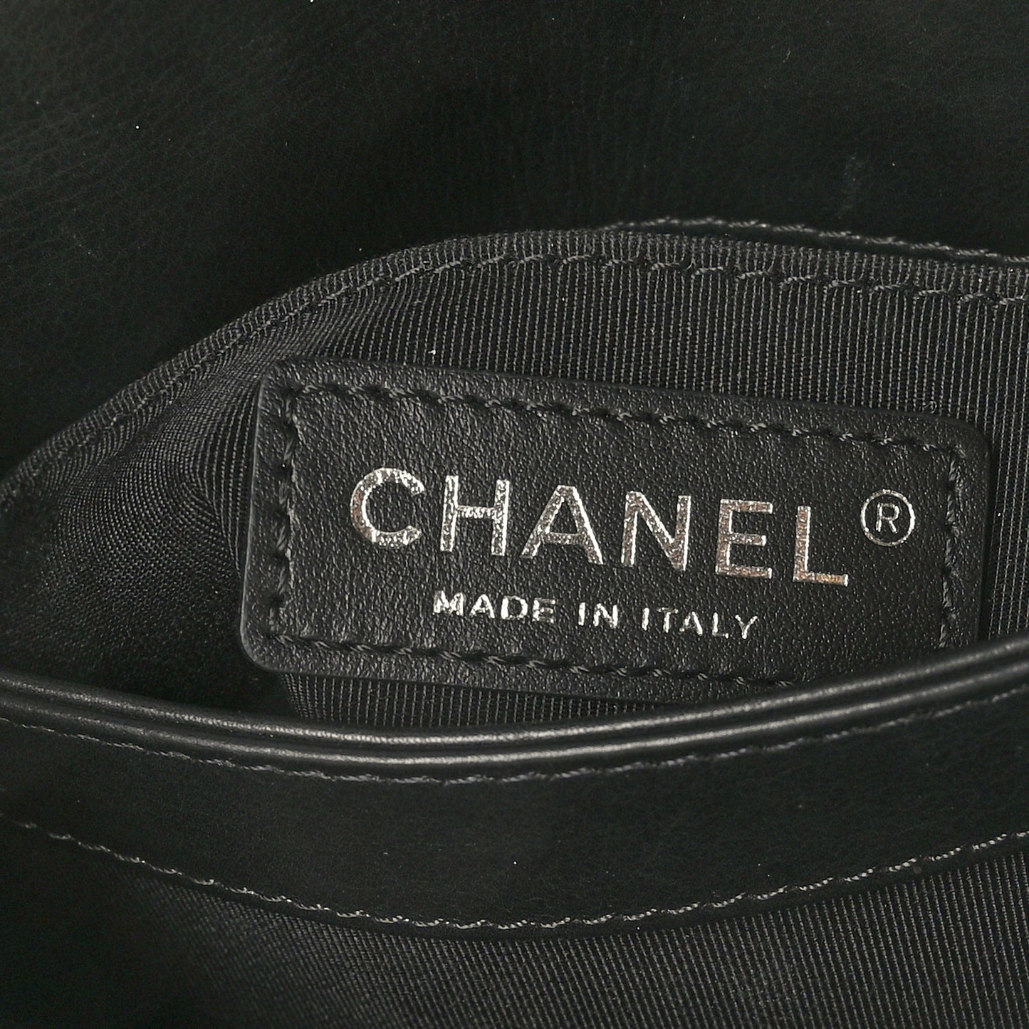 Calfskin Studded Chevron Quilted Flap Black