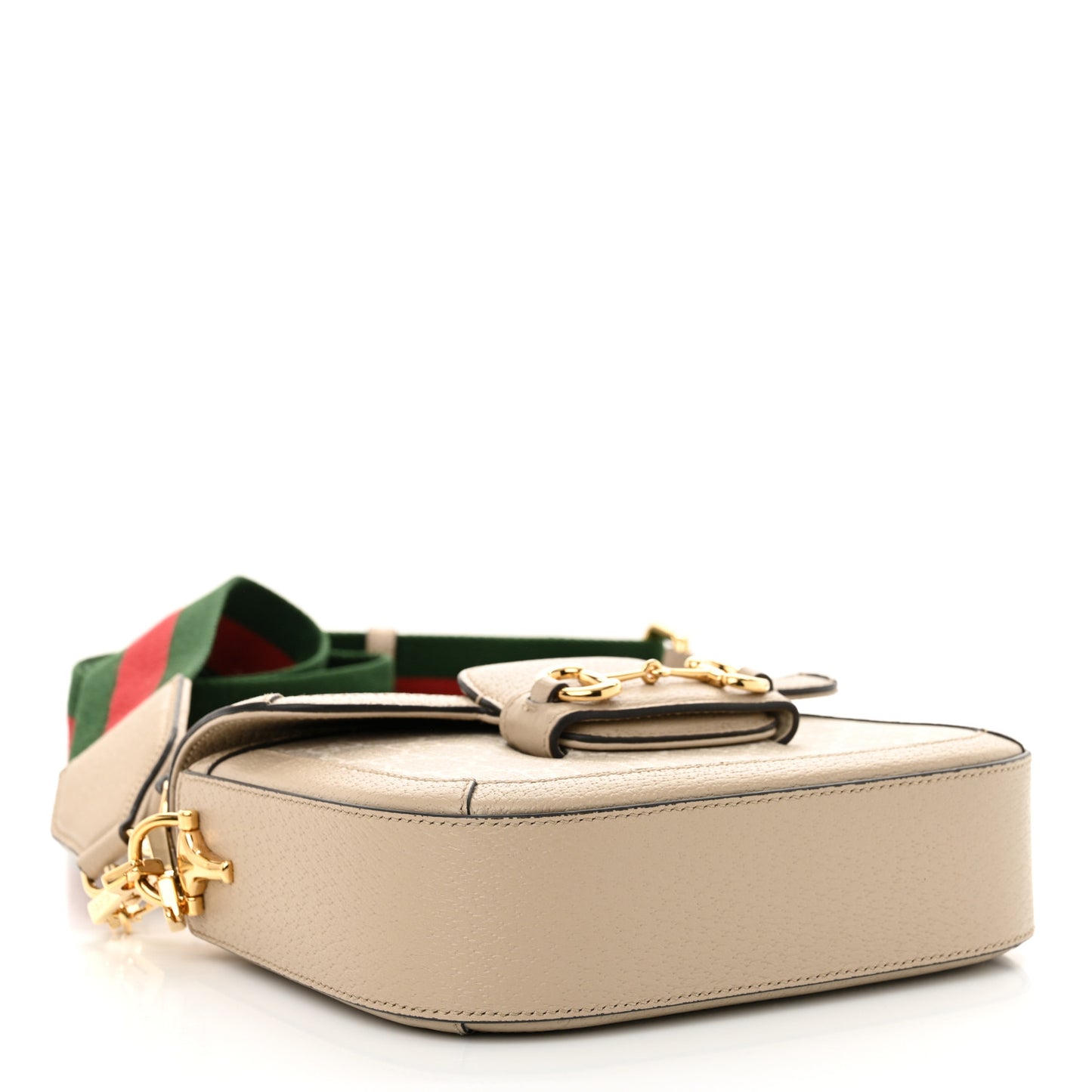 GG Supreme Monogram Textured Dollar Calfskin Web Mini Horsebit 1955 Shoulder Bag Beige Mystic White Oatmeal