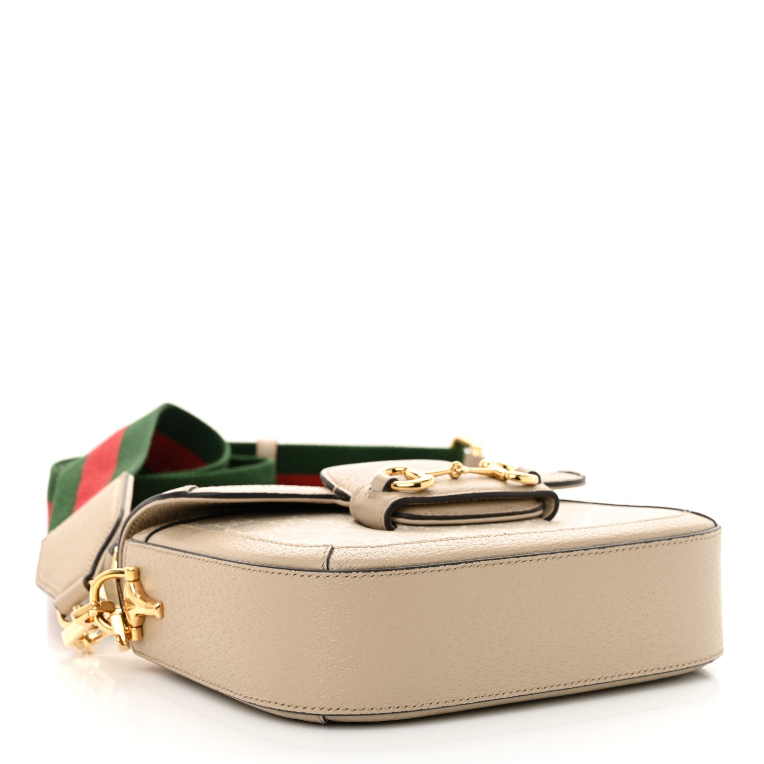 Gucci GG Supreme Monogram Textured Dollar Calfskin Web Mini Horsebit 1955 Shoulder Bag Beige Mystic White Oatmeal 4 of 12