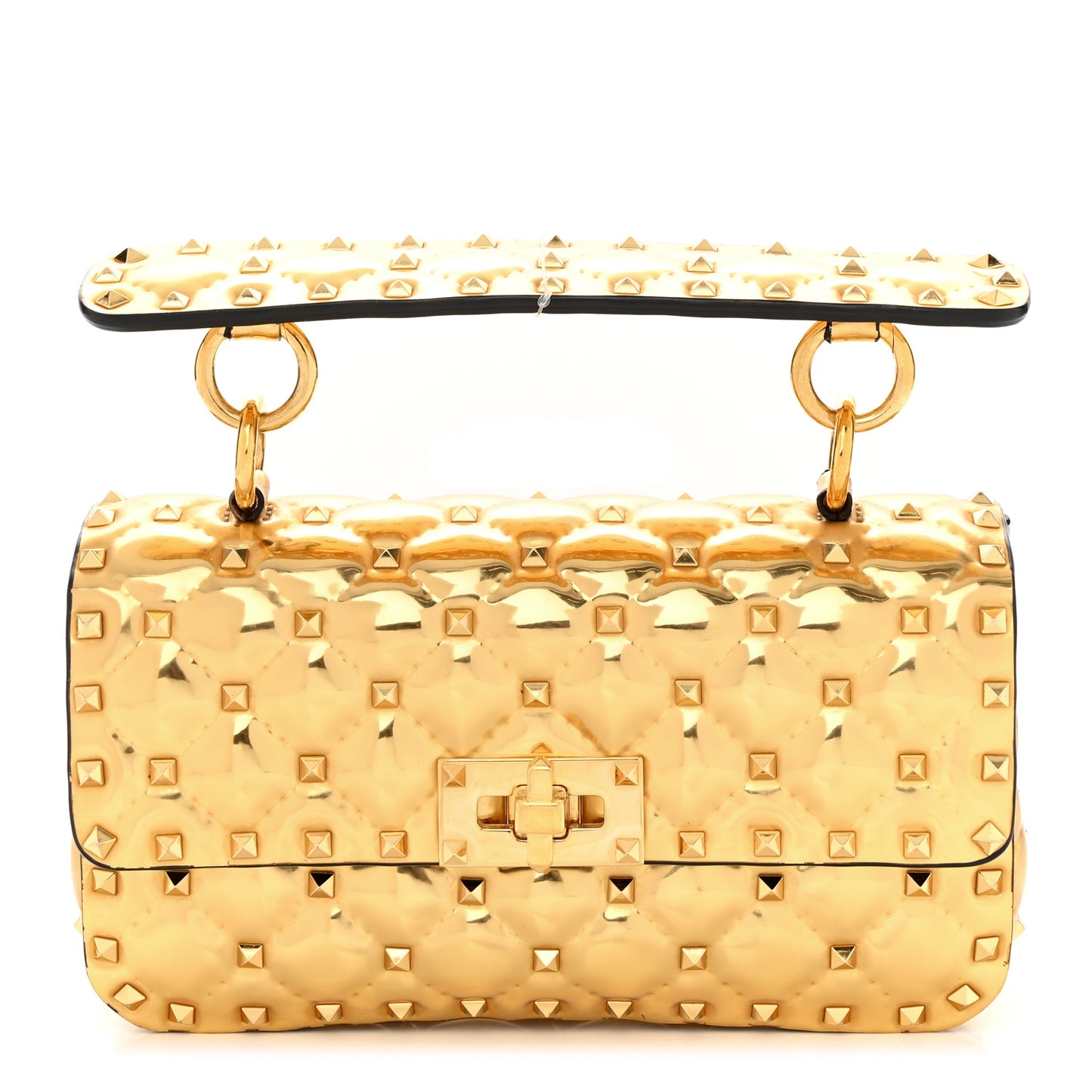 Metallic Patent Small Rockstud Spike Shoulder Bag Gold