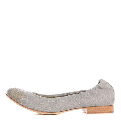 Chanel Toile Snakeskin Cap Toe CC Ballerina Flats 37.5 Grey 1 of 7