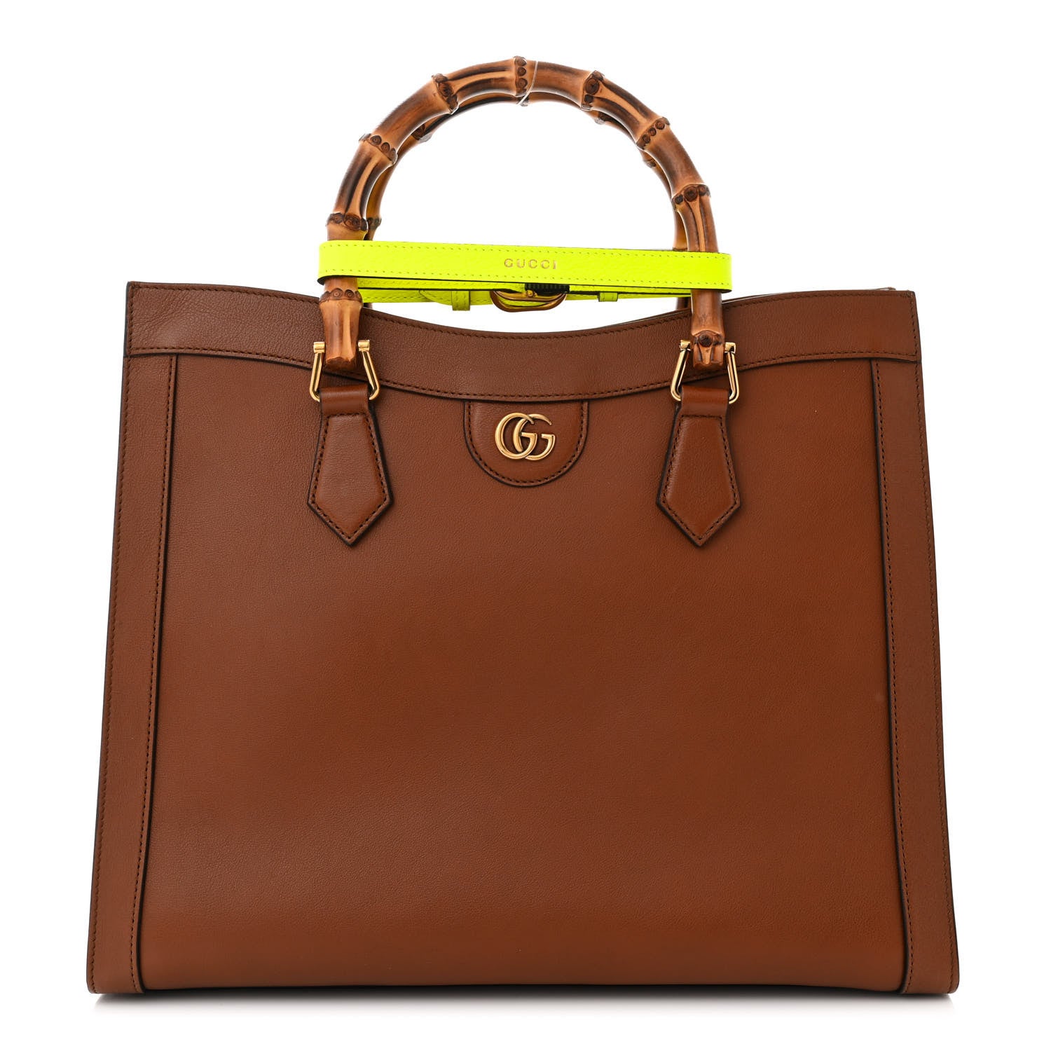 Gucci Wonka Grain Calfskin Medium Diana Tote Bag Cuir Yellow Fluo 1 of 10