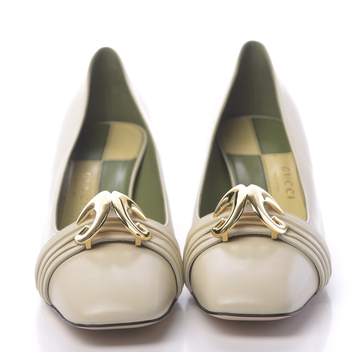 Malaga Kid Half Moon GG Square Toe Pumps 39.5 Vintage White
