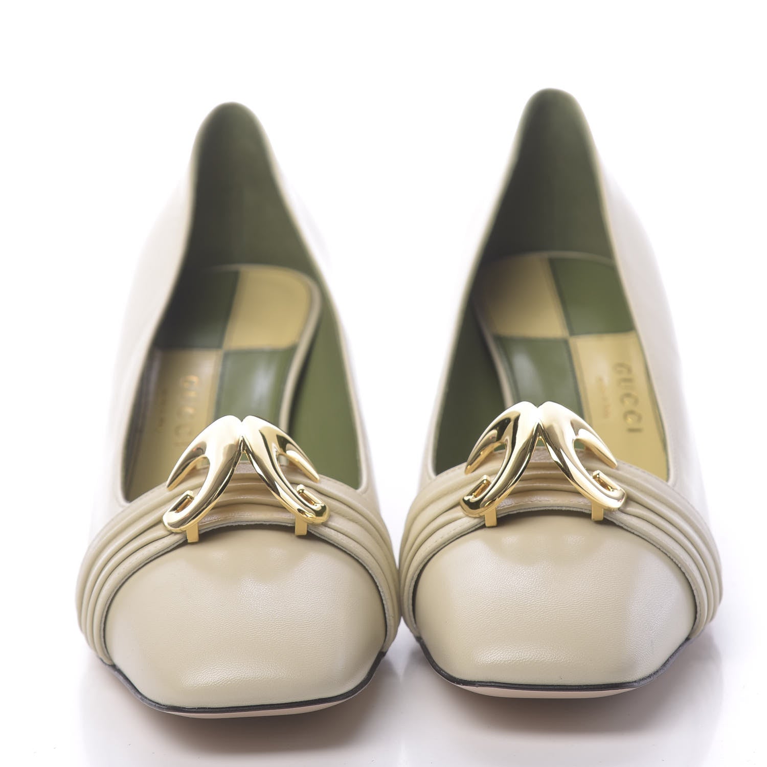Gucci Malaga Kid Half Moon GG Square Toe Pumps 39.5 Vintage White 2 of 9