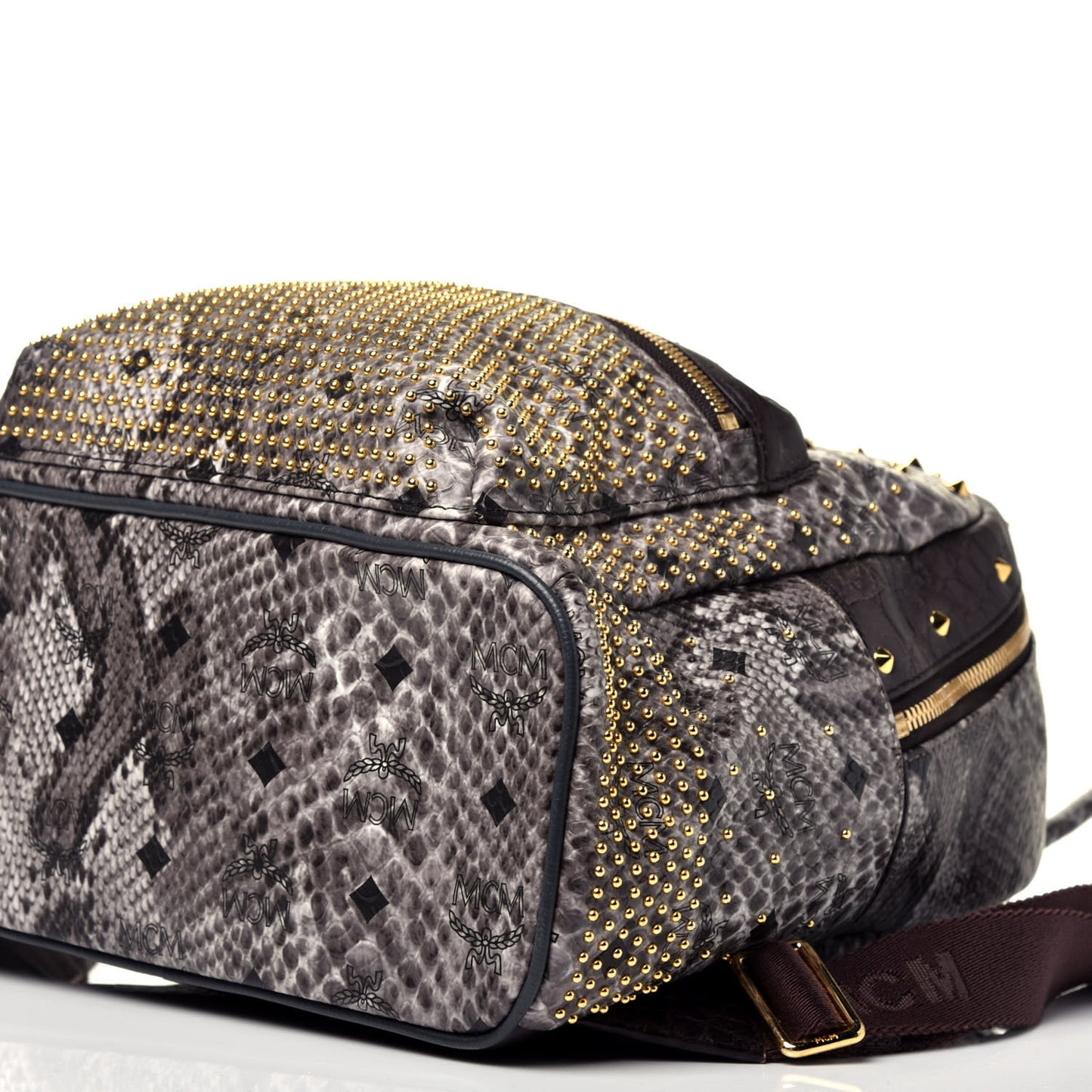 Visetos Snakeskin Printed Studded Small Stark Backpack Light Grey