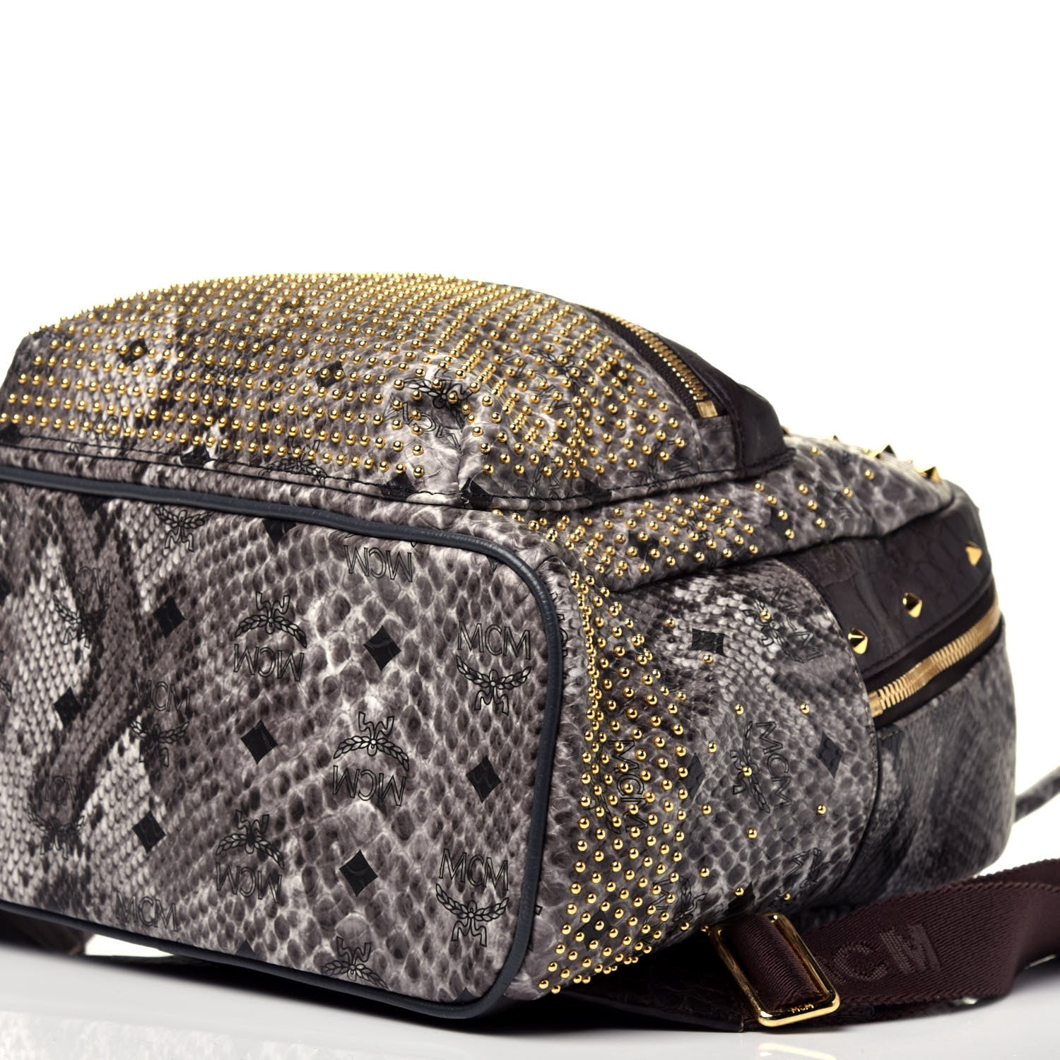 MCM Visetos Snakeskin Printed Studded Small Stark Backpack Light Grey 9 of 9