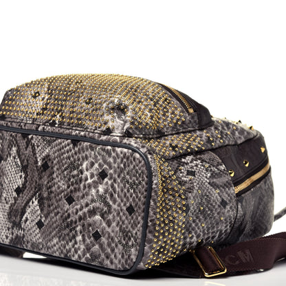 MCM Visetos Snakeskin Printed Studded Small Stark Backpack Light Grey 9 of 9