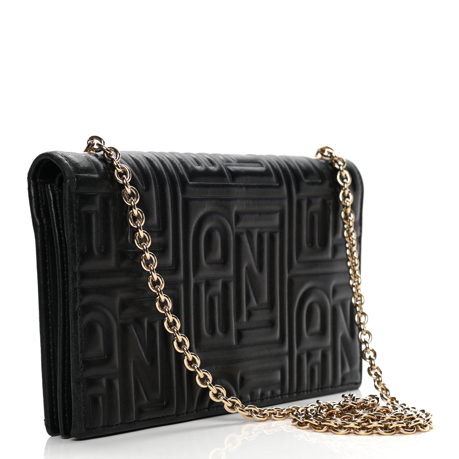 Fendi Nappa Logo Embossed Long Wallet On Chain Black 2 of 7