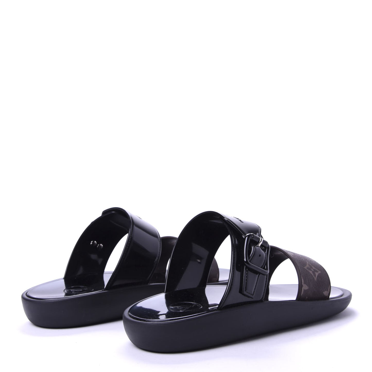 Monogram Sunbath Flat Mule Sandals 39 Black