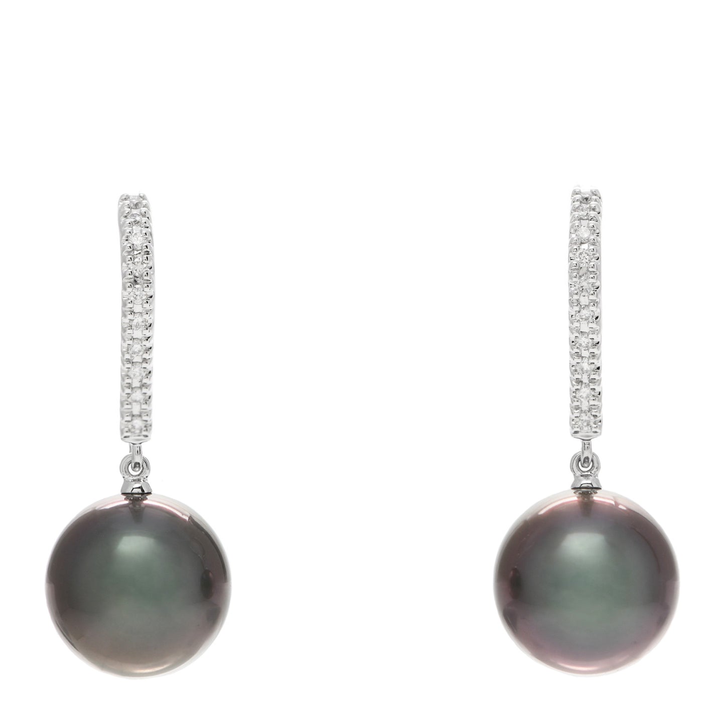 18K White Gold Diamond South Sea Pearl 10.5mm Drop Earrings