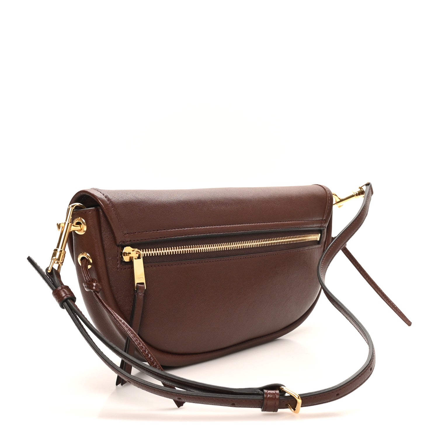 Celine Shiny Lambskin Soft Triomphe Little Half Moon Bag Brick