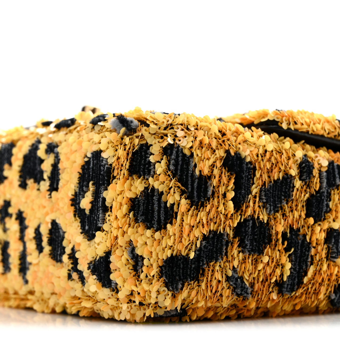 Sequin Mixed Fibers Leopard Print Mini Rectangular Flap Black Orange