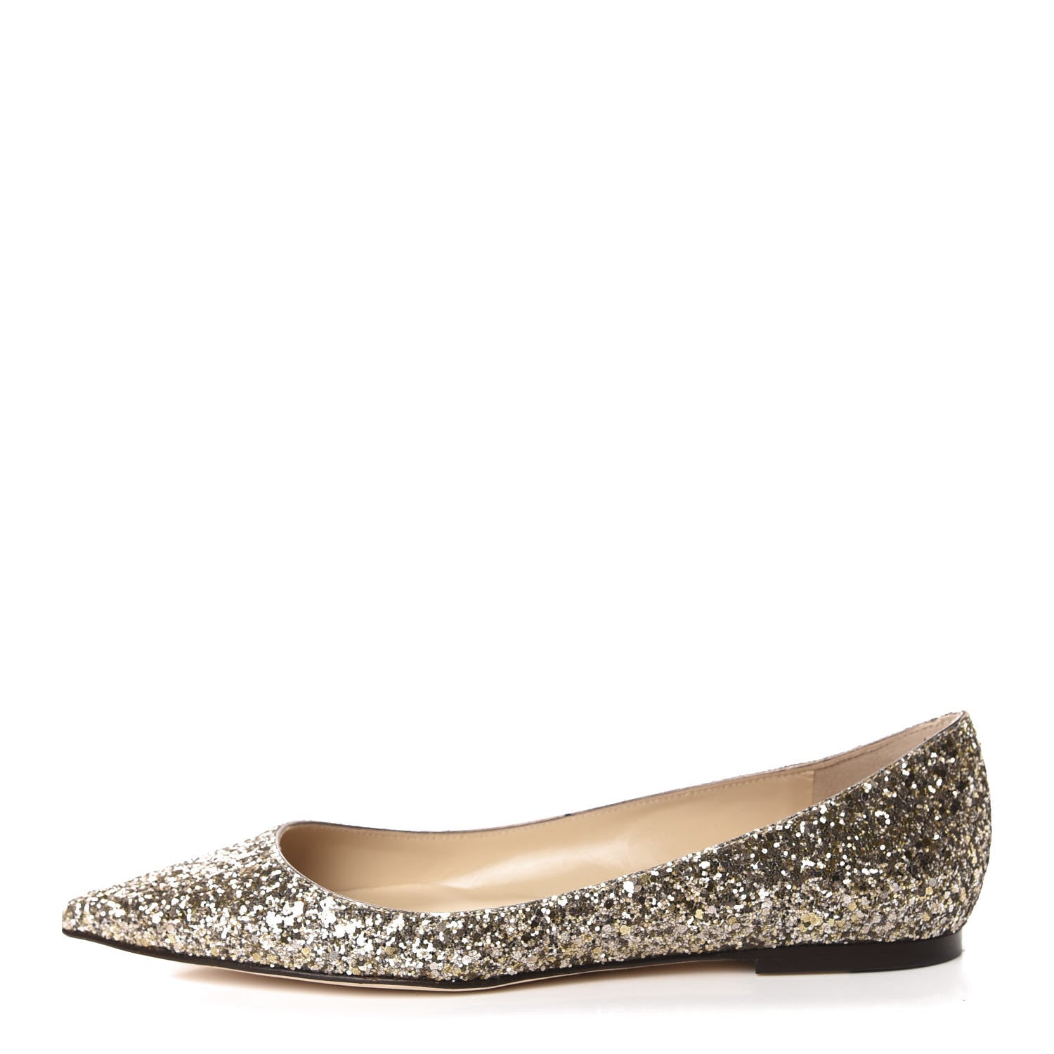 Jimmy Choo Glitter Fabric Alina Flats 38 Antique Gold 1 of 9