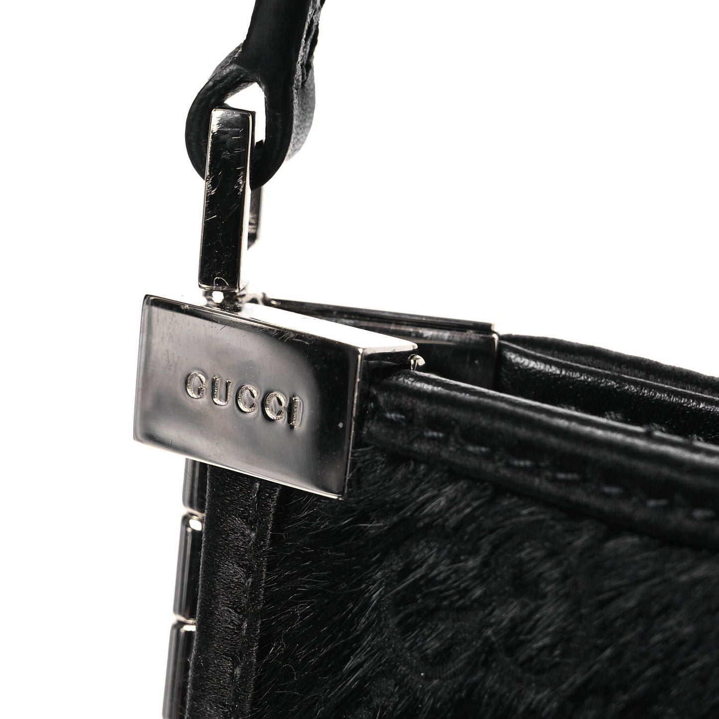 Calf Hair Horsebit Slim Shoulder Bag Black