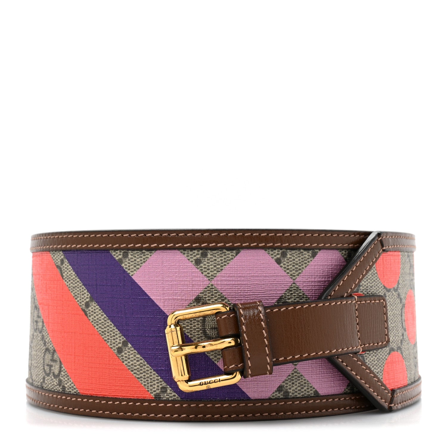 Gucci GG Supreme Monogram Equestrian Wide Belt 85 34 Brown Multicolor 1 of 5