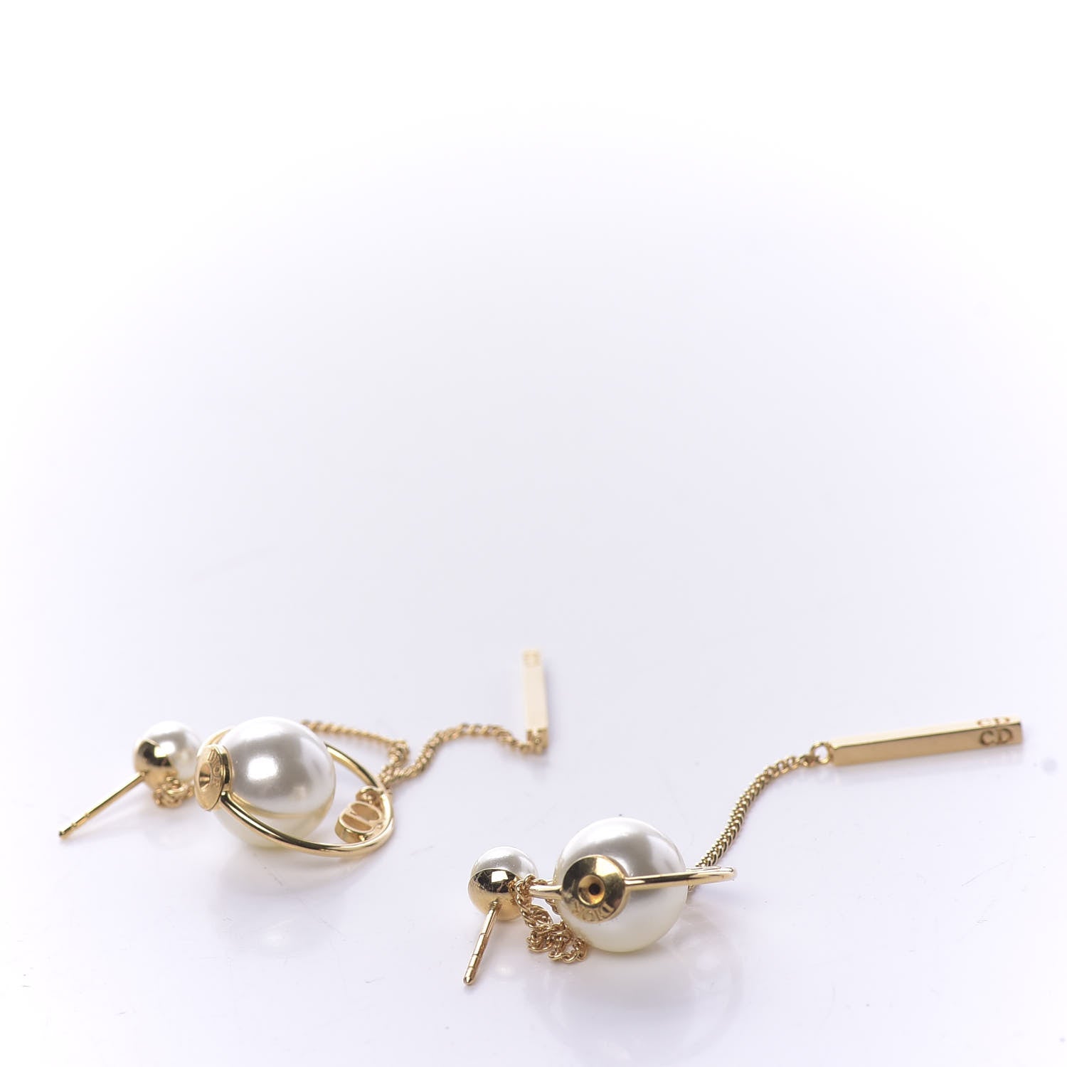 Christian Dior Pearl Tribales Dangle Chain Earrings Gold 3 of 5