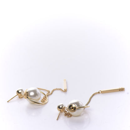 Christian Dior Pearl Tribales Dangle Chain Earrings Gold 3 of 5